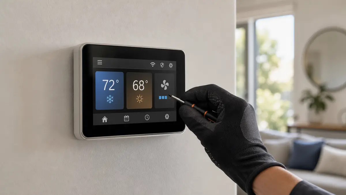 A Trane XL850 ComfortLink II control showing a plain-language alert in a Woodland Hills home