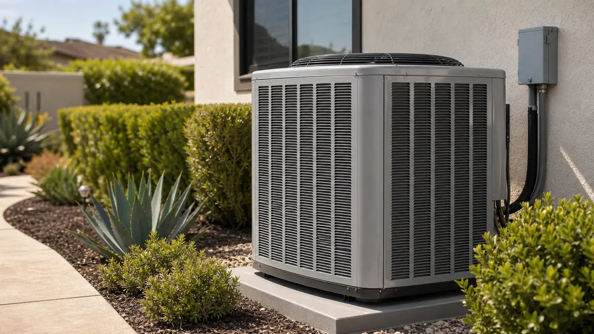 A Trane XV20i variable-speed condenser modulating quietly at a Woodland Hills hillside home