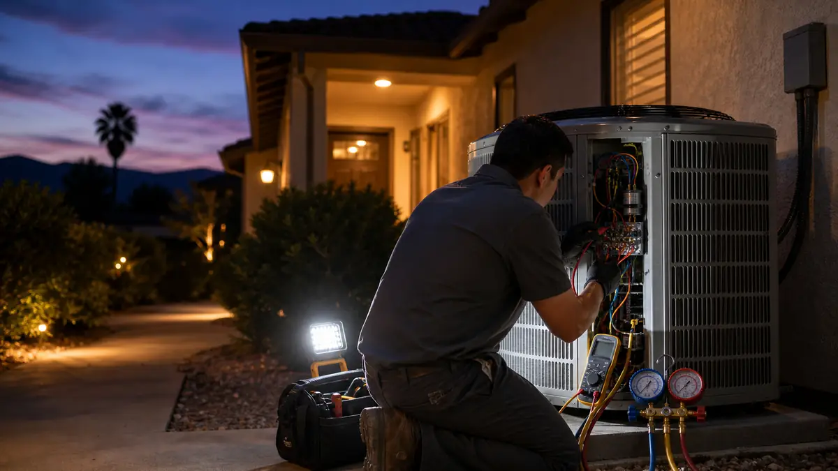 A priority no-cool Trane service call at a home during a Woodland Hills heat advisory